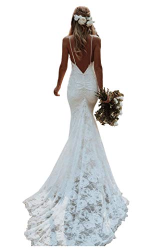 Lace Beach Wedding Dress with Sleeves - Ivory