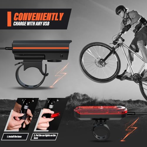 KUNHAK Rechargeable Bike Lights with Electric Horn