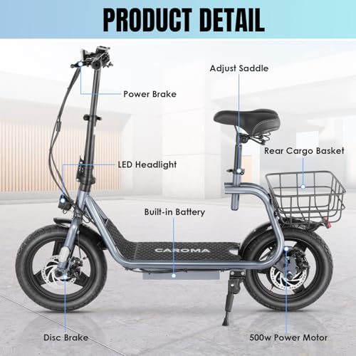 Caroma Peak 1200W Electric Scooter with Seat & Basket