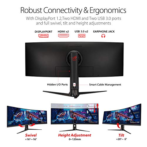 ASUS ROG Strix XG43VQ 43? Super Ultra-Wide Curved HDR Gaming Monitor 120Hz (3840 x 1200) 1ms FreeSync 2 HDR DisplayHDR 400 90% DCI-P3,BLACK from Asus