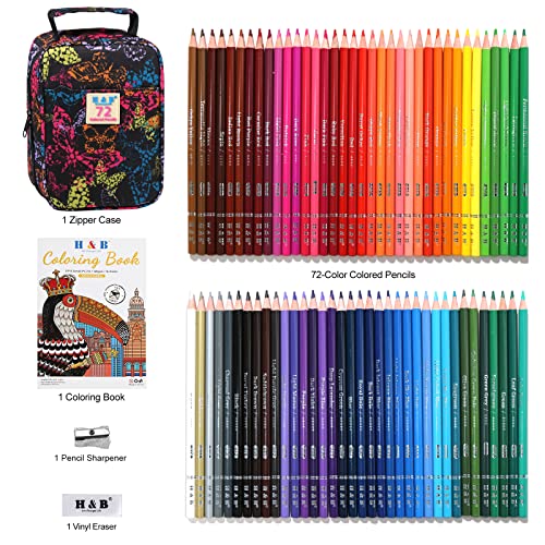 72-Color Pencils Set with Coloring Book and Accessories