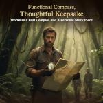 Antiqued Brass Poem Compass with Leather Case