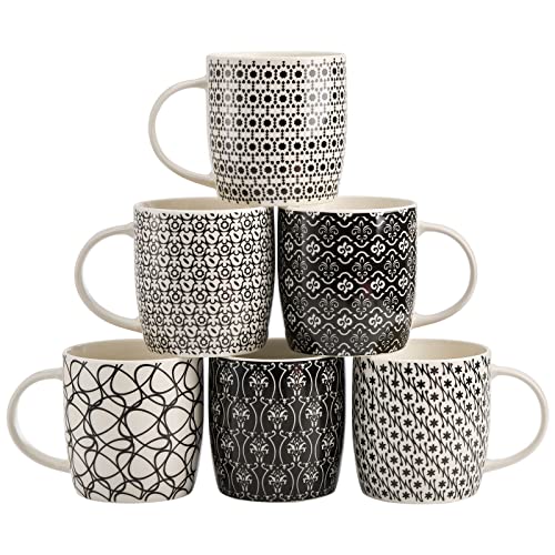 Set of 6 Black and White Ceramic Coffee Mugs
