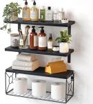 Black Floating Shelves with Storage Basket for Home