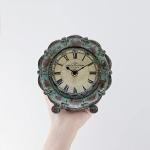 Vintage French Pewter Analog Desk Clock in Green