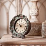 Vintage French Pewter Analog Desk Clock in Green