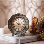 Vintage French Pewter Analog Desk Clock in Green