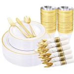 Gold Plastic Dinnerware Set - 210 Pieces Total