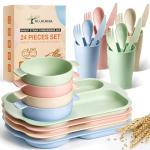 Hlukana 24-Piece Unbreakable Wheat Straw Dinnerware Set