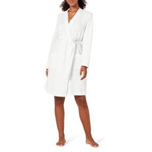 Women's Mid-Length Cotton Waffle Bathrobe in White