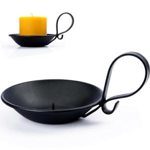 Matte Black Iron Candle Holder with Handle