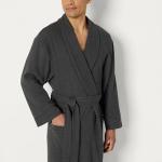 Men's Cotton Waffle Bathrobe in Charcoal Heather