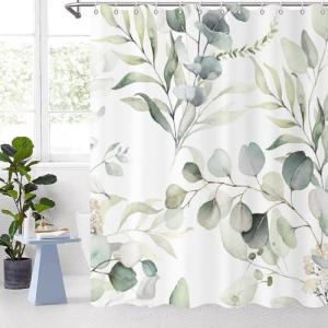 Sage Green Eucalyptus Leaf Shower Curtain