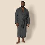 Men's Cotton Waffle Bathrobe in Charcoal Heather