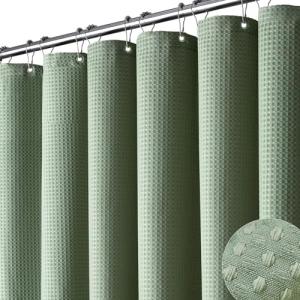 Dynamene Sage Green Waffle Shower Curtain Set