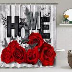 Romantic Red Rose Bathroom Set with Rugs and Hooks