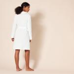 Women's Mid-Length Cotton Waffle Bathrobe in White