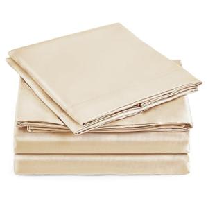 Beige Satin Sheet Set for Full Beds – 4 Pieces