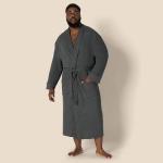 Men's Cotton Waffle Bathrobe in Charcoal Heather