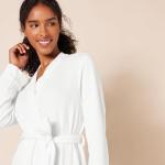 Women's Mid-Length Cotton Waffle Bathrobe in White
