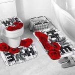 Romantic Red Rose Bathroom Set with Rugs and Hooks