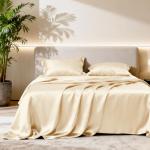 Beige Satin Sheet Set for Full Beds – 4 Pieces