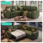LINSY HOME Green Sectional Sleeper Sofa with Storage