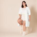 Women's Mid-Length Cotton Waffle Bathrobe in White