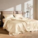 Beige Satin Sheet Set for Full Beds – 4 Pieces