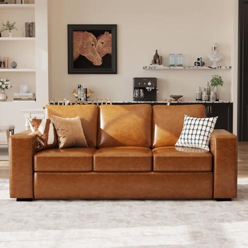 ABCASA 85" Brown Faux Leather Sofa Couch