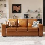 ABCASA 85" Brown Faux Leather Sofa Couch