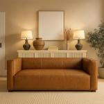 Mid Century Modern Faux Leather Sofa, 83.3