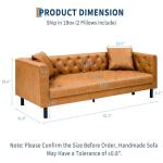 Cognac Tan Button-Tufted Mid-Century Leather Sofa