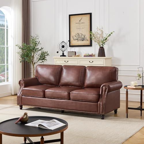 Kingfun Mid-Century Faux Leather 3-Seater Sofa