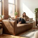 Mid Century Modern 3-Seater Faux Leather Sofa