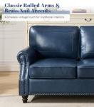 Mid-Century Modern Blue Faux Leather Sofa