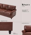 Kingfun Mid-Century Faux Leather 3-Seater Sofa