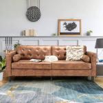 Mid Century Modern Faux Leather 3-Seater Sofa