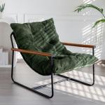 MAXYOYO Modern Accent Chair, Comfy Living Room Chair with Metal Frame Wooden Armrest, Upholstered Armchair with Soft Cushion for Bedroom Balcony Lounge Reading Room, Dark Green