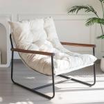 MAXYOYO Modern Accent Chair, Comfy Living Room Chair with Metal Frame Wooden Armrest, Upholstered Armchair with Soft Cushion for Bedroom Balcony Lounge Reading Room, Beige