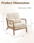 Karl home Accent Chair Mid-Century Modern Chair with Pillow Linen Fabric Upholstered Lounge Arm Chair with Solid Wood Frame & Soft Cushion for Living Room, Bedroom, Balcony, Beige
