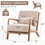 ANJ Mid Century Modern Accent Chair, Comfy Fabric Living Room Chairs with Solid Wood Frame, Lounge Reading Armchair, Easy Assembly, Beige