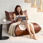 Hobestluk Giant Bean Bag Chair Lazy Floor Sofa, Memory Foam Fireside Sofa for Adults, Big Beanbag Faux Leather Armless Chair for Living Room Bedroom Dorm Office (Brown, Single)