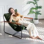 MAXYOYO Modern Accent Chair, Comfy Living Room Chair with Metal Frame Wooden Armrest, Upholstered Armchair with Soft Cushion for Bedroom Balcony Lounge Reading Room, Dark Green