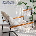 MAXYOYO Modern Accent Chair, Comfy Living Room Chair with Metal Frame Wooden Armrest, Upholstered Armchair with Soft Cushion for Bedroom Balcony Lounge Reading Room, Beige