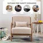 ANJ Mid Century Modern Accent Chair, Comfy Fabric Living Room Chairs with Solid Wood Frame, Lounge Reading Armchair, Easy Assembly, Beige