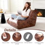 Hobestluk Giant Bean Bag Chair Lazy Floor Sofa, Memory Foam Fireside Sofa for Adults, Big Beanbag Faux Leather Armless Chair for Living Room Bedroom Dorm Office (Brown, Single)