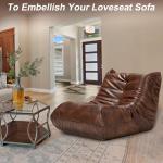 Hobestluk Giant Bean Bag Chair Lazy Floor Sofa, Memory Foam Fireside Sofa for Adults, Big Beanbag Faux Leather Armless Chair for Living Room Bedroom Dorm Office (Brown, Single)