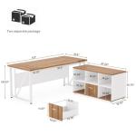 Walnut & White L-Shaped Desk and File Cabinet Set