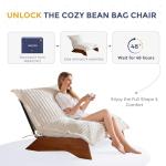 MAXYOYO Adjustable Living Room Chair, 3-Position Bean Bag Chair with Removable Cover, Upholstered Accent Chair with Frame, Soft Reclining Lounge for Bedroom, Apartment, Office, Beige